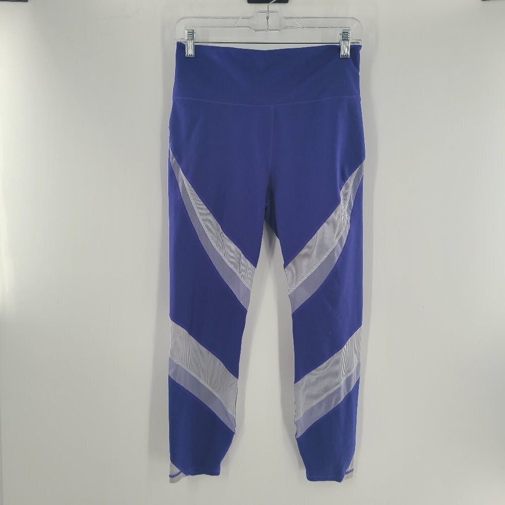 Fabletics High Rise Mesh Powerhold Cropped Legging UPF 50+ Purple White Large